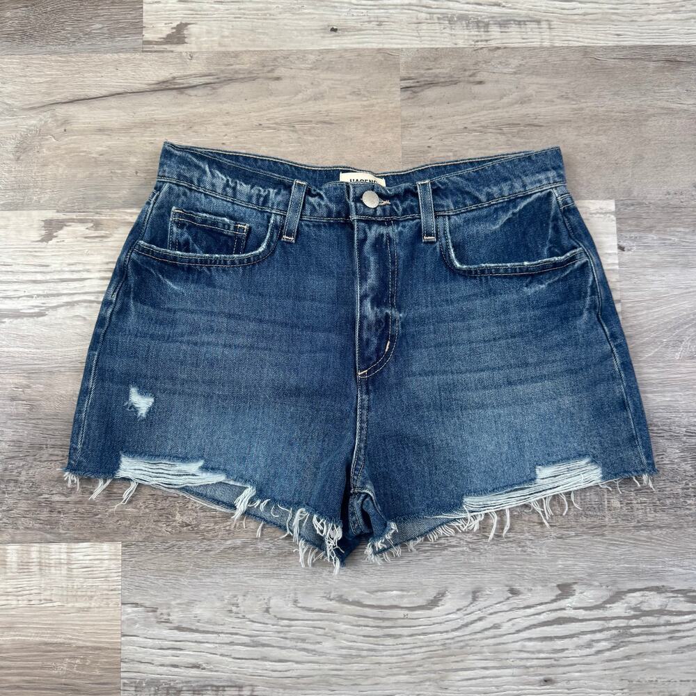 L’Agence Distressed Denim Cutoff Shorts Blue Y2K Mini Summer Casual Medium - Picture 1 of 7